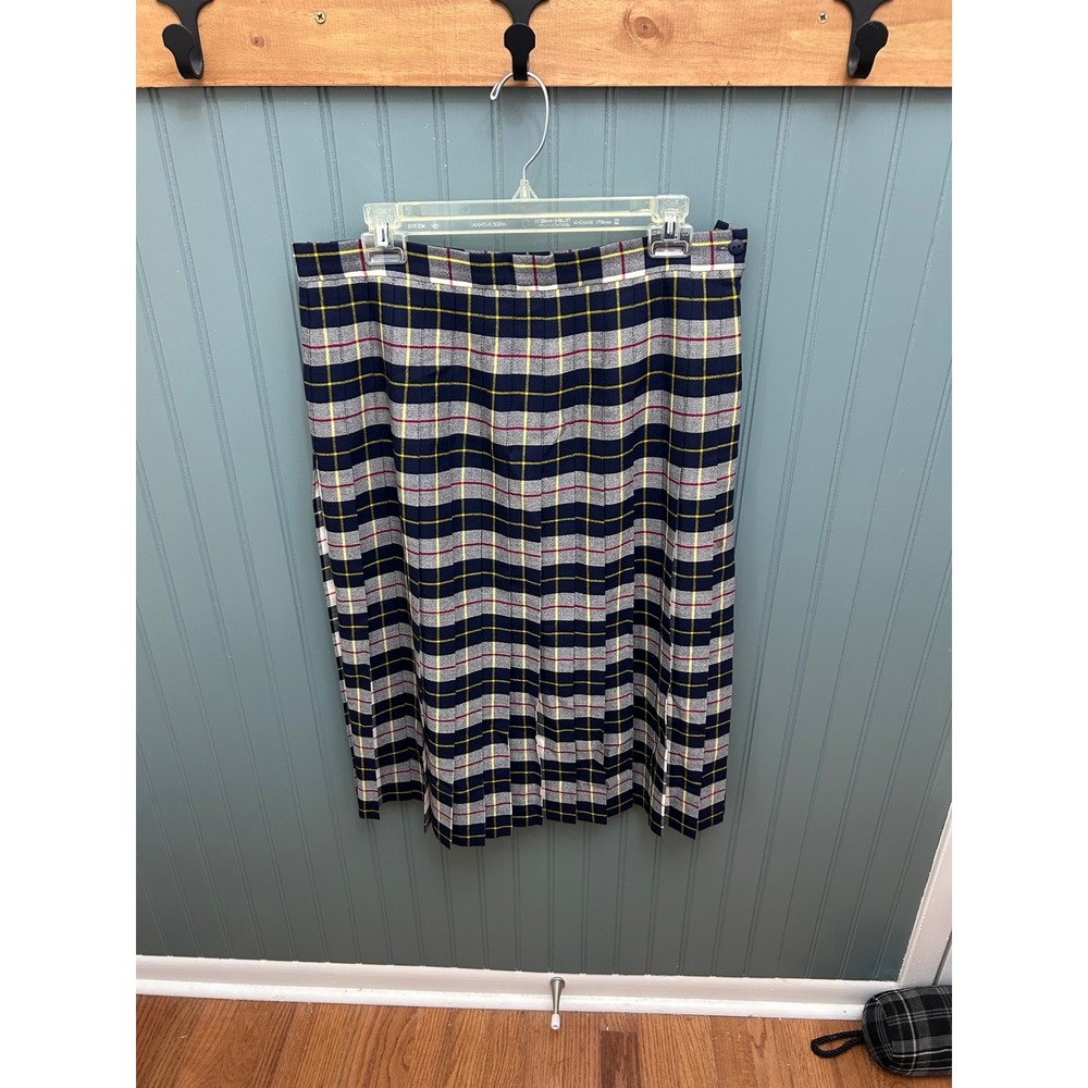Ballantrae Scotland Pure‎ New Wool Plaid Pleated Midi Skirt Size 18